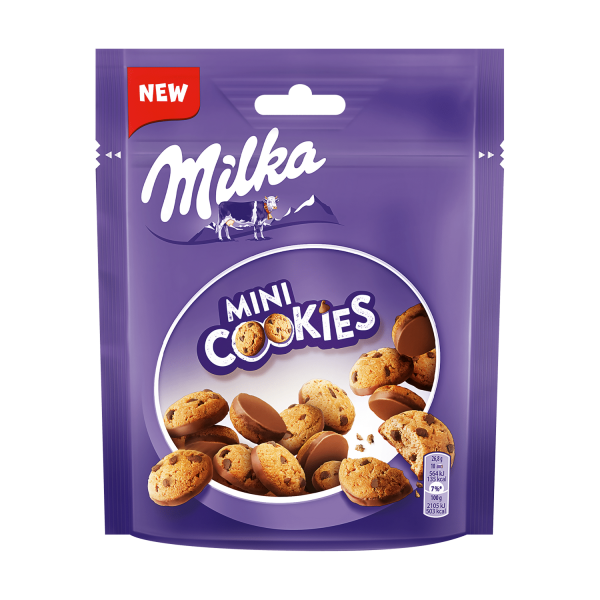 MILKA Mini Cookies with pieces of chocolate partially covered with milk chocolate, 100g